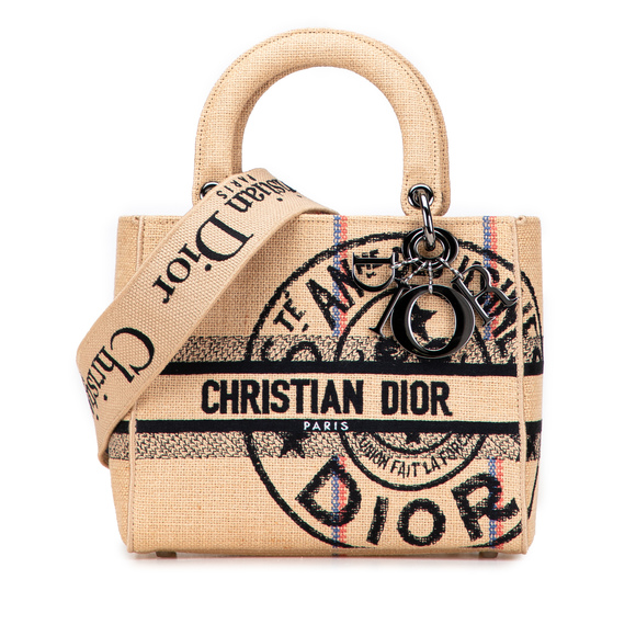 Pre-Loved Dior Medium Jute Embroidered Lady D Lite - Picture 1 of 10